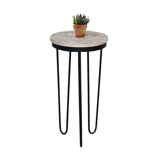 Outbound Natural and Black Round Chairside Table with Wooden Top, image 2