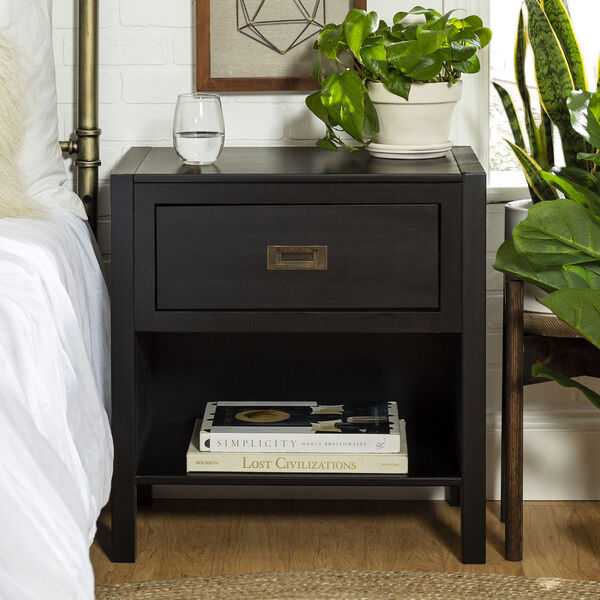 Lydia Black Single Drawer Solid Wood Nightstand, Set of Two, image 1