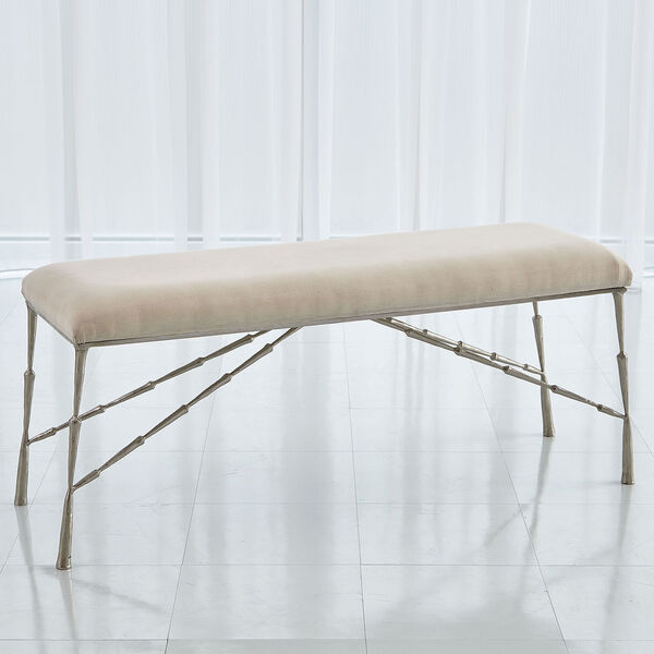 Antique Nickel Spike Bench with Muslin Cushion, image 1