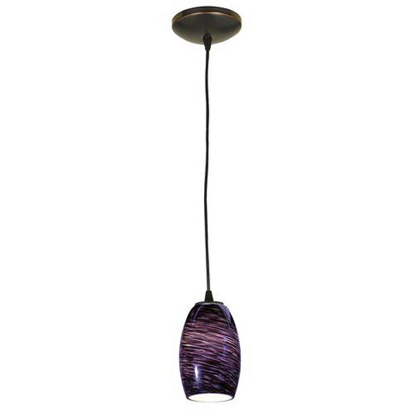 Sydney Oil Rubbed Bronze One-Light Mini Pendant with Purple Swirl Glass, image 1