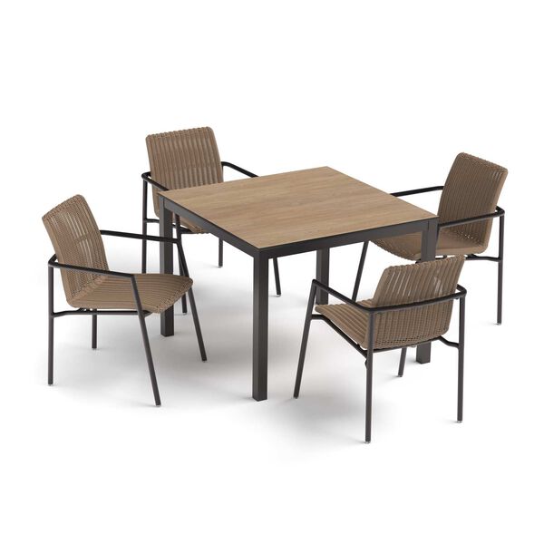 Orso and Travira Brown Black Five-Piece Square Dining Table and Armchairs Set, image 1