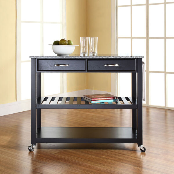 Solid Granite Top Kitchen Cart/Island With Optional Stool Storage in Black Finish, image 4