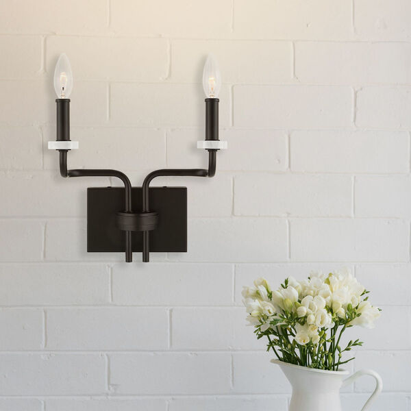 Ebony Elegance Matte Black and White Two-Light Wall Sconce, image 2