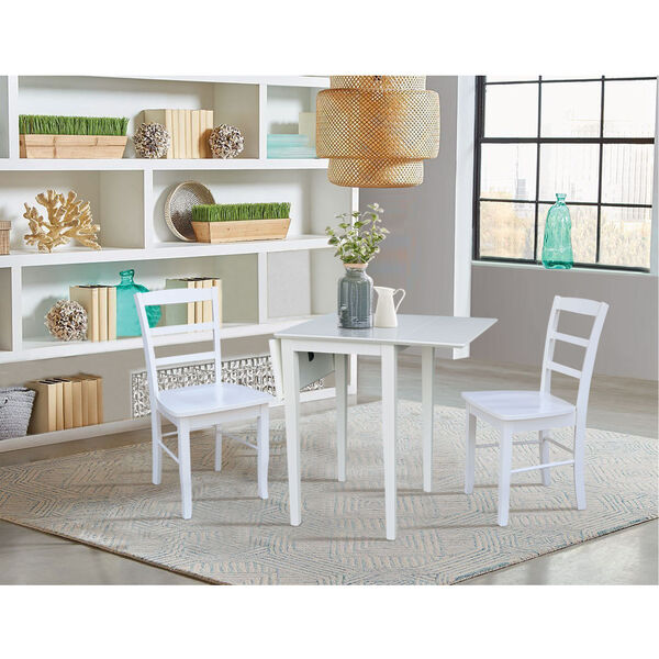 White Small Dual Drop Leaf Dining Table with Two Ladderback Chair, Three-Piece, image 5