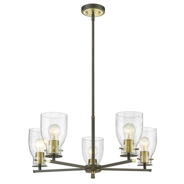 Shelby Oil Rubbed Bronze and Antique Brass Five-Light Chandelier with Clear Seedy Glass, image 3