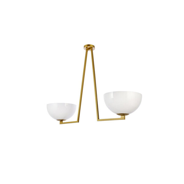 Jeanne Brass and White Two-Light Semi-Flush Mount, image 3