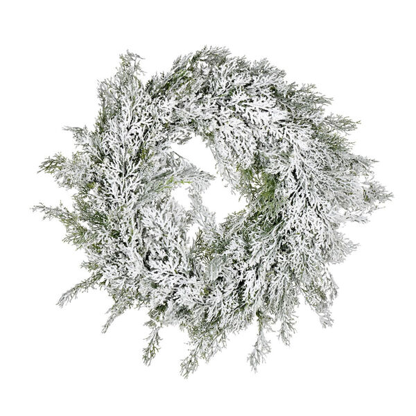 White 24-Inch Artificial Snowy Cedar Wreath, image 1