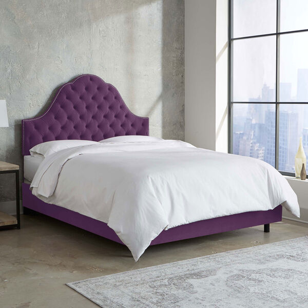 Twin Velvet Aubergine 41-Inch Nail Button Tufted Arch Bed, image 2