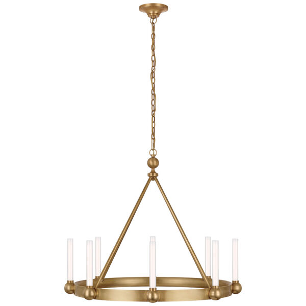 Jeffery Medium Ring Chandelier in Hand-Rubbed Antique Brass with White Glass by Thomas O'Brien, image 1