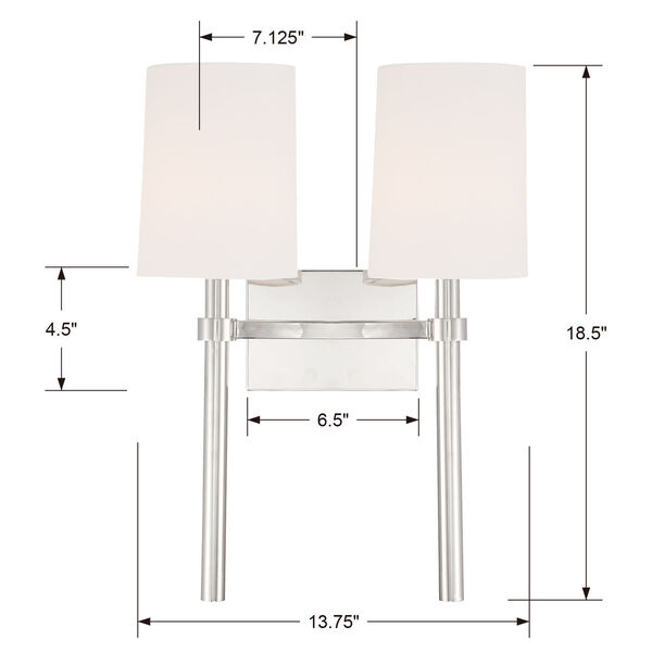 Bromley Polished Nickel Two-Light Wall Sconce, image 3