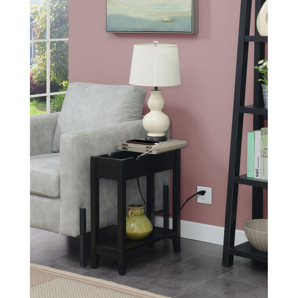 American Heritage Faux Birch and Black Flip Top End Table with Charging Station, image 6