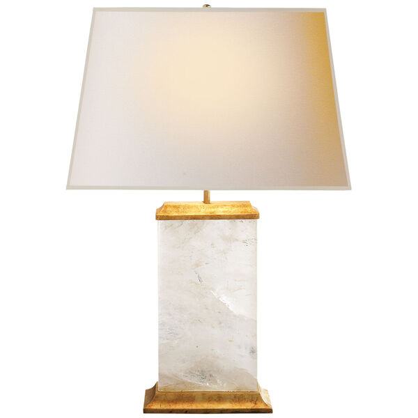 Crescent Table Lamp in Quartz and Antique Gold Leaf with Natural Paper Shade by Michael S Smith, image 1