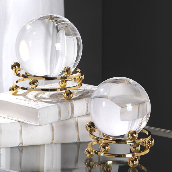 Alega Gold Crystal Sphere Sculpture, Set of 2, image 2