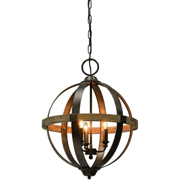 Bryant Weathered Pewter and Natural Wood Tone 25-Inch Three-Light Chandelier, image 1