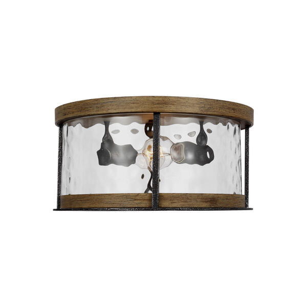 Angelo Distressed Weathered Oak and Slate Gray Metal 14-Inch Two-Light Flush Mount, image 1