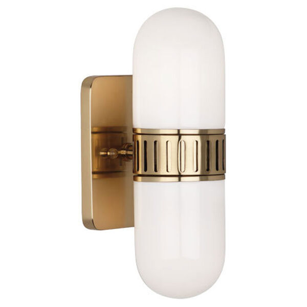 Jonathan Adler Rio Antique Brass and White Two-Light Fluorescent Bath Sconce, image 1