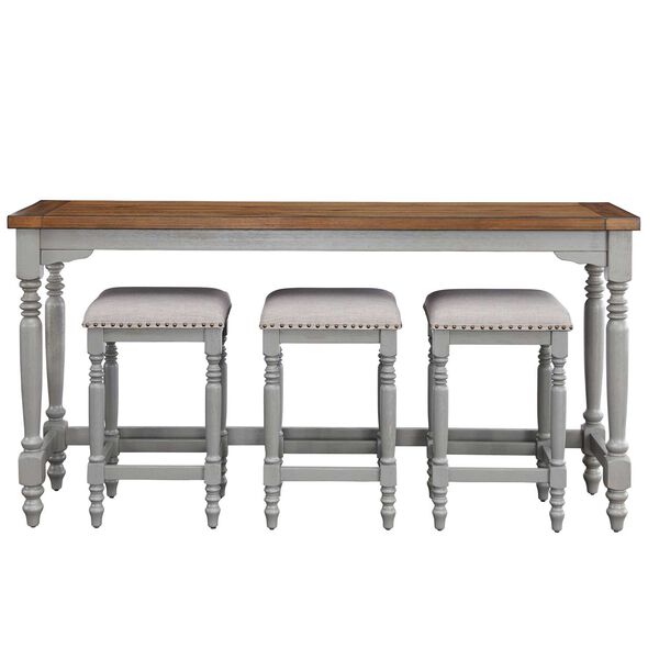 Midori Oak Brushed Gray Counter Table with Three Stools, image 1