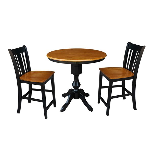 Black and Cherry Round Pedestal Table with Counter Height Stools, 3-Piece, image 1