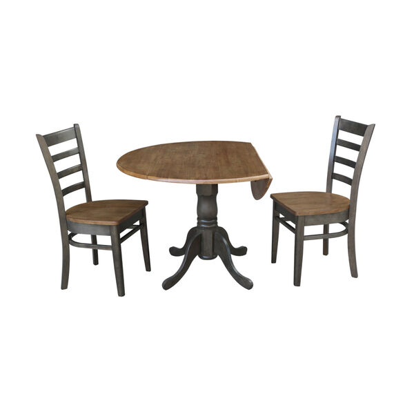Emily Hickory and Washed Coal 42-Inch Dual Drop leaf Table with Side Chairs, Three-Piece, image 3