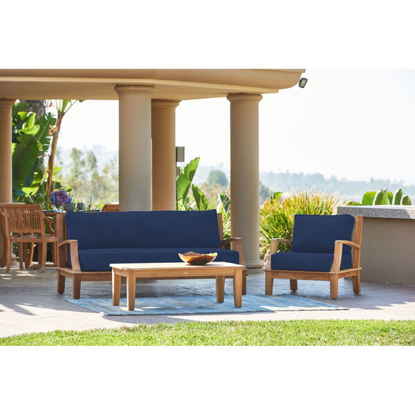 Grande Natural Teak Club Outdoor Chair with Sunbrella Navy Blue Cushion, image 3
