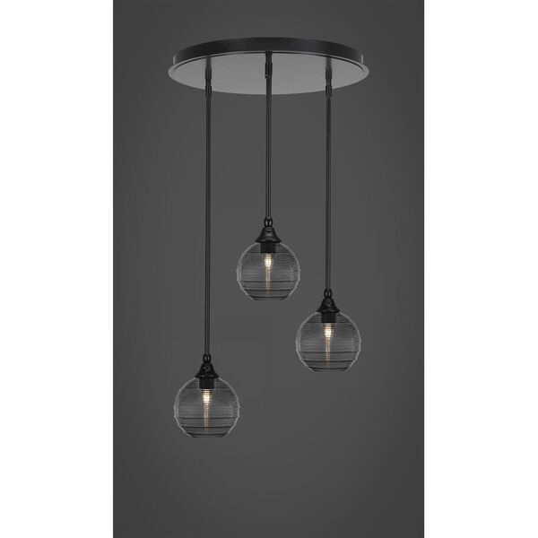 Empire Matte Black Three-Light Cluster Pendalier with 10-Inch Clear Ribbed Glass, image 2