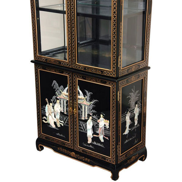 Lacquer Curio Cabinet - Black Mother of Pearl Ladies, Width - 28.5 Inches, image 3