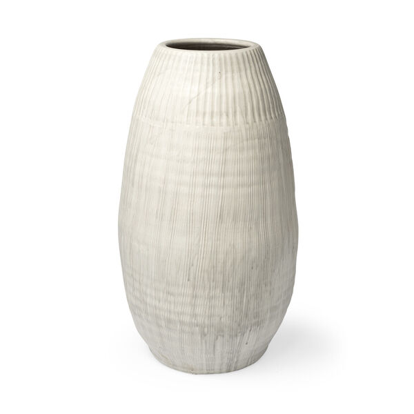 Reyan Pearl White Ceramic Striped Vase, image 1
