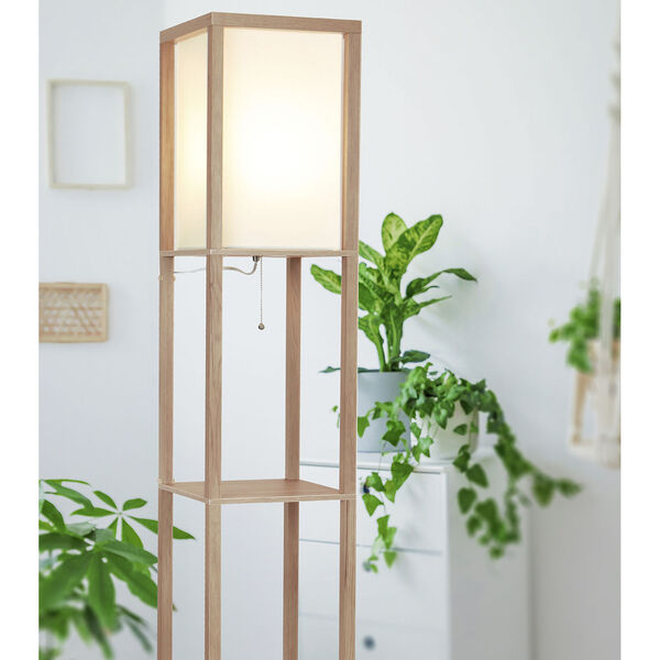Maxwell Natural Wood LED Floor Lamp with Shelf, image 2