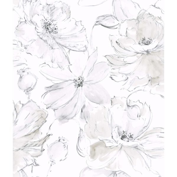 Floral Dreams Grey Peel Stick Wallpaper, image 2