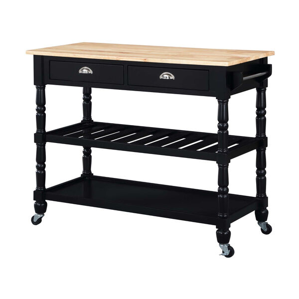 French Country Butcher Block Black Three-Tier Butcher Block Kitchen Cart with Drawers, image 1