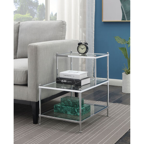 Whittier Clear Glass and Chrome Frame Three Tier Step End Table, image 4