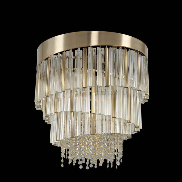 Espirali Brushed Champagne Gold Six-Light Chandelier with Firenze Clear Crystal, image 1