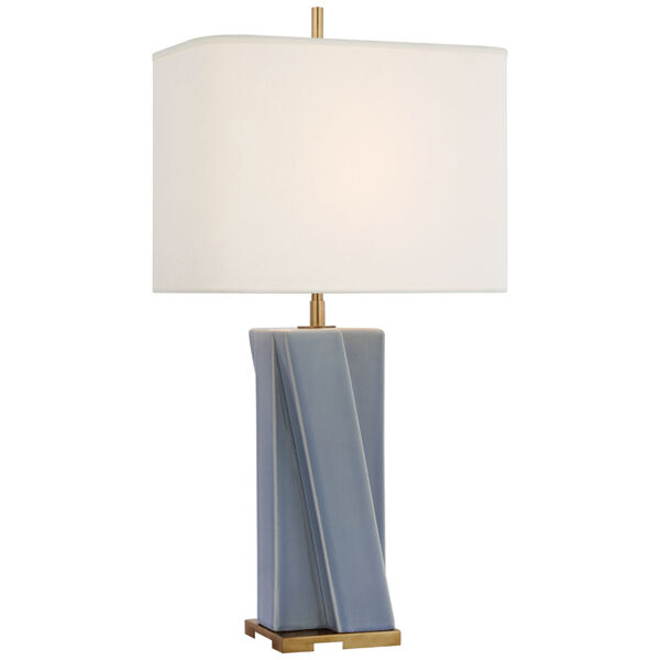 Niki Medium Table Lamp in Polar Blue Crackle with Linen Shade by Thomas O'Brien, image 1
