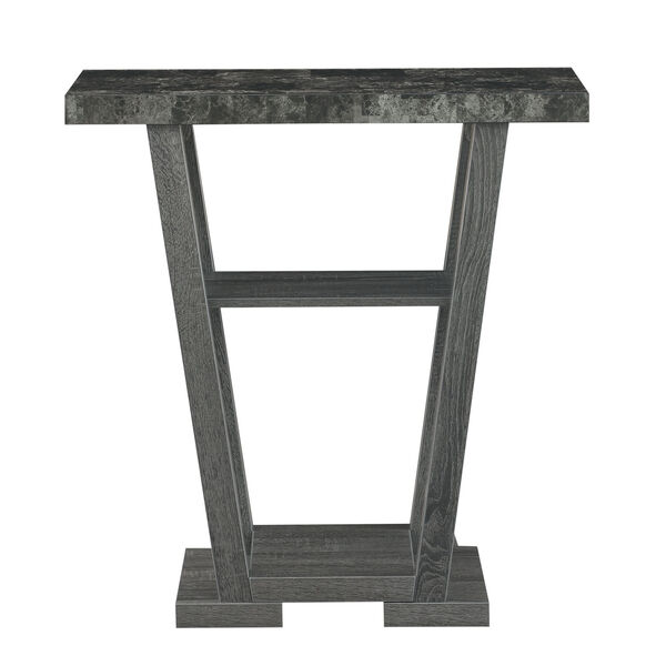 Newport Faux Black Marble and Weathered Gray V-Shaped Console Table, image 4