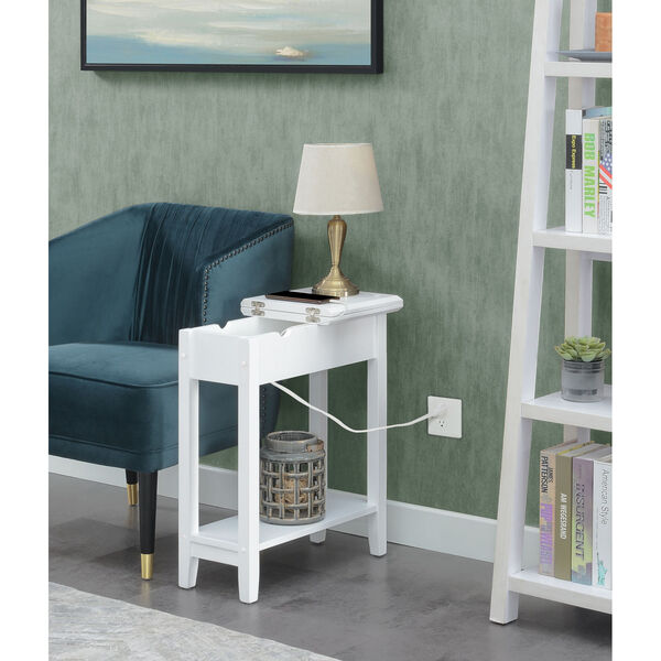 American Heritage White Flip Top End Table with Charging Station, image 6