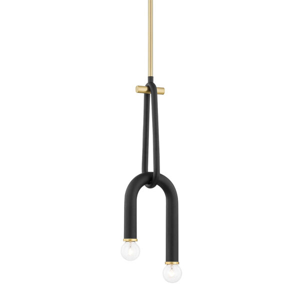 Whit Aged Brass and Black Two-Light Mini Pendant, image 1