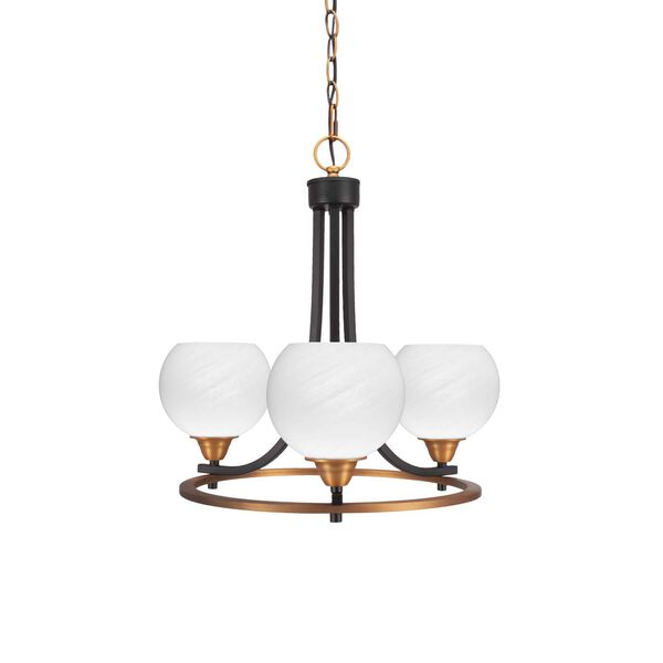 Paramount Matte Black Brass Three-Light Chandelier with Six-Inch White Marble Glass, image 1