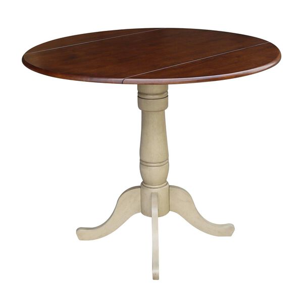 Antiqued Almond and Espresso 36-Inch Round Dual Drop Leaf Pedestal Dining Table, image 1
