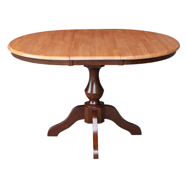 Cinnamon and Espresso Round Top Pedestal Dining Table with 12-Inch Leaf, image 5