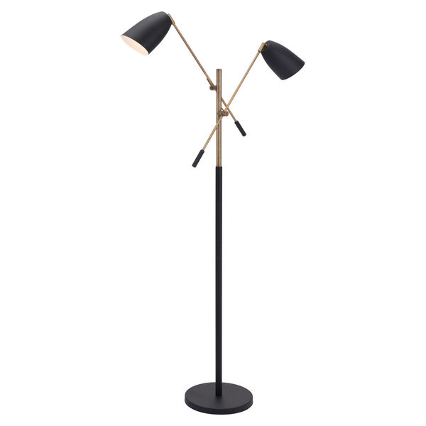 Tanner Matte Black and Brass Two-Light Floor Lamp, image 1