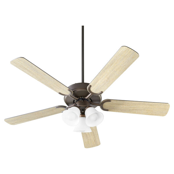 Virtue Oil Bronze Three-Light 52-Inch Ceiling Fan with Satin Opal Glass, image 1