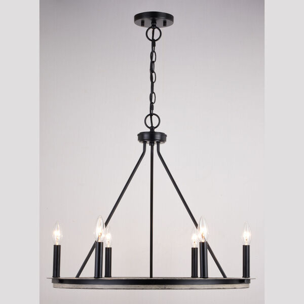 Russel Matte Black and Weathered Gray Six-Light Chandelier, image 4