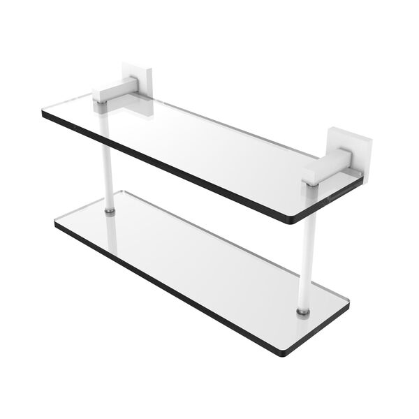 Montero Matte White 16-Inch Two Tiered Glass Shelf, image 1