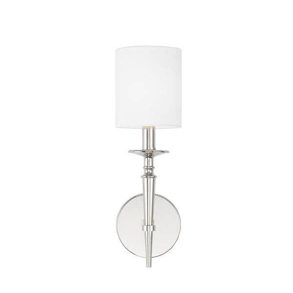 Abbie Polished Nickel and White One-Light Wall Sconce with White Fabric Stay Straight Shade, image 2
