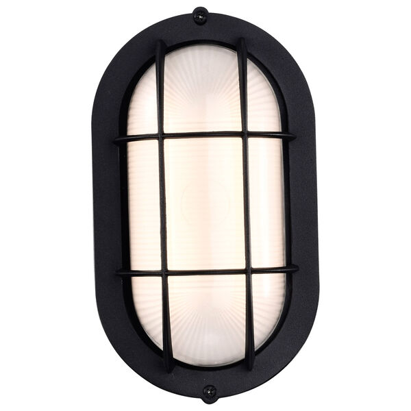 Black LED Small Oval Bulk Head Outdoor Wall Mount with White Glass, image 3