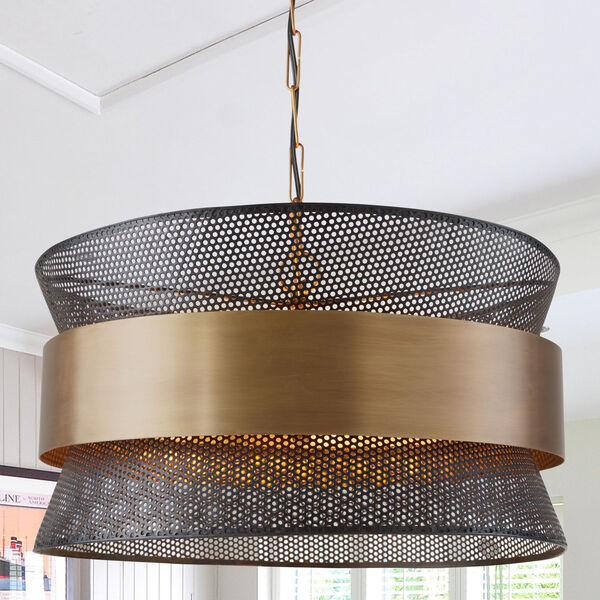 Independent Patinaed Brass and Black Four-Light Pendant, image 2