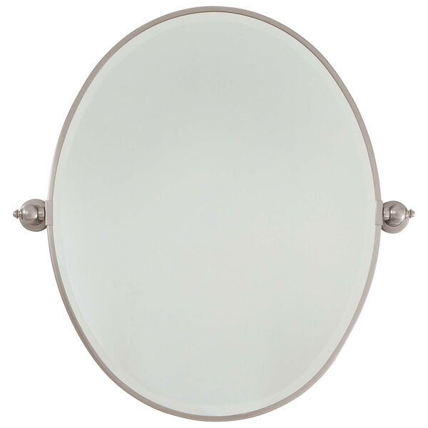 Beveled Brushed Nickel 25.5-Inch Width Large Oval Pivot Mirror , image 1