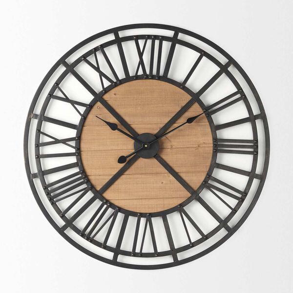 Lewiston Black Iron with Wood Round Wall Clock, image 2