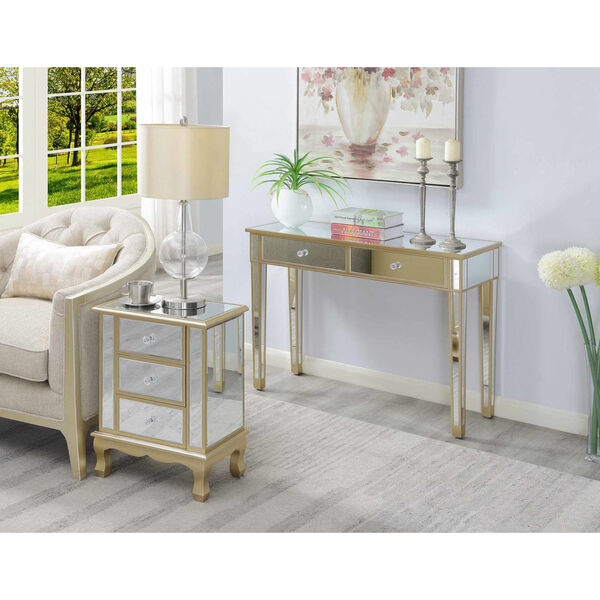 Gold Coast Champagne Mirror Vineyard Three-Drawer Mirrored End Table, image 3