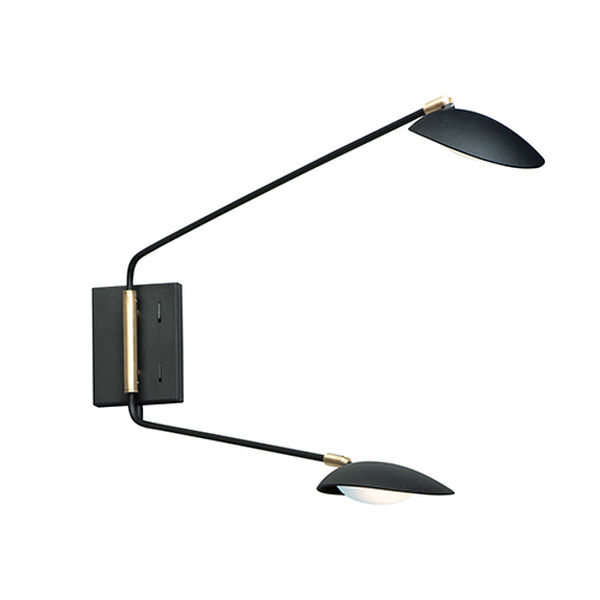 Scan Black and Satin Brass Two-Light Integrated LED Wall Sconce, image 1